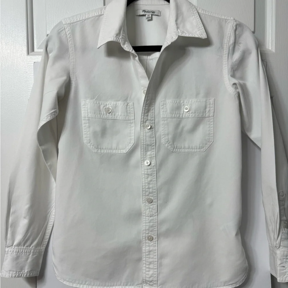 Madewell shirt XXS white button front collar pocket each breast long sleeve NWOT - Picture 4 of 13
